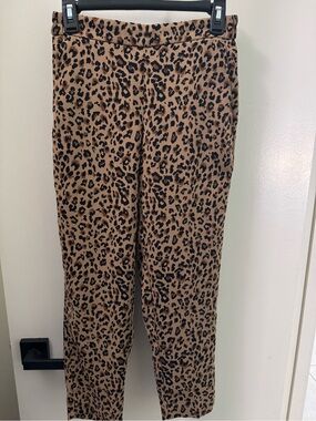 J. Crew Leopard-Print Ankle Jamie Pants in Tan and Black Pull on Elastic Waist